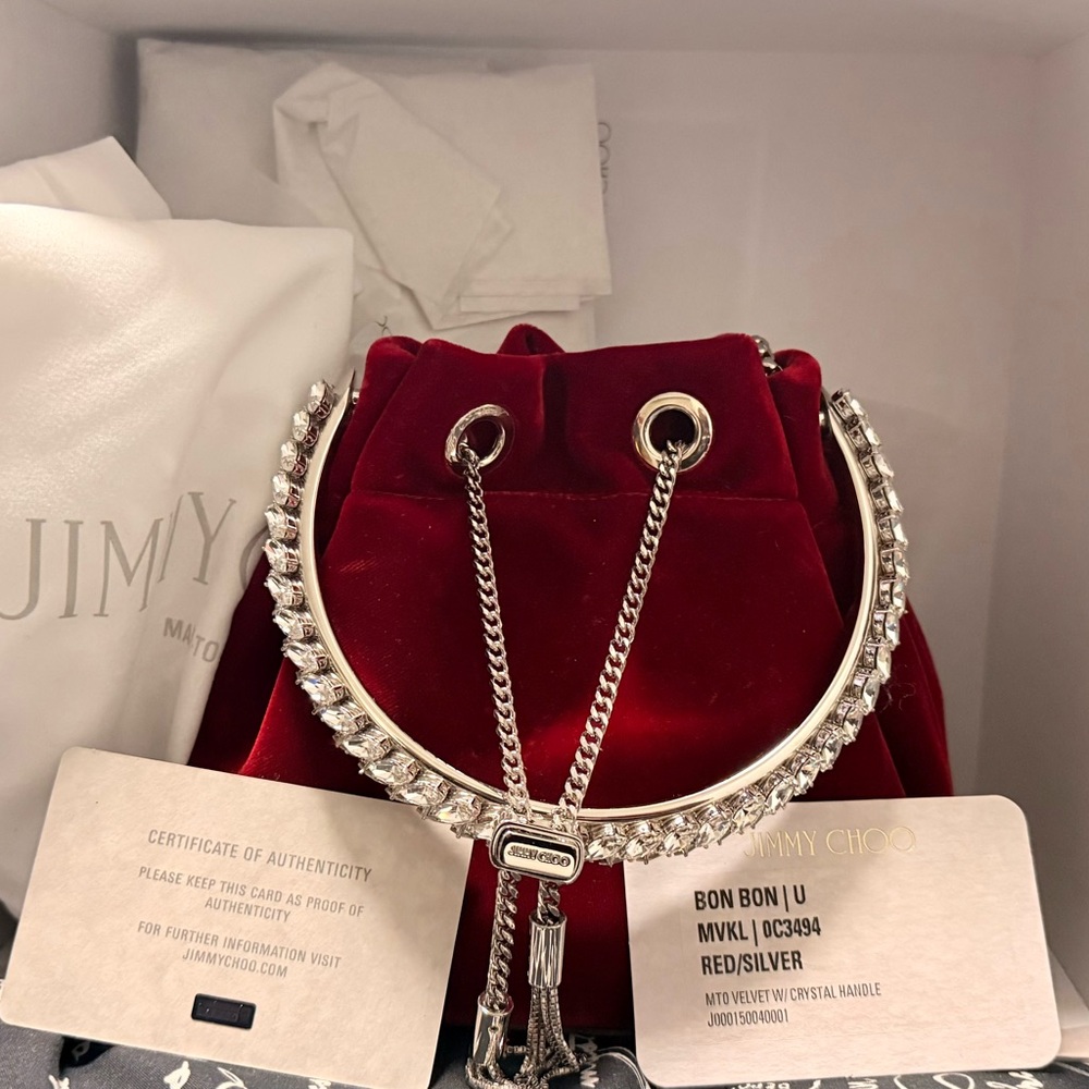 Jimmy Choo Scarlet Velvet Bag with Metallic Chain